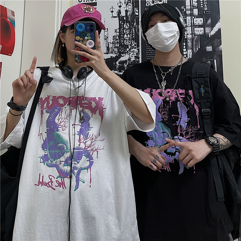 原創實拍 原宿夏季韓版復古趣味卡通寬鬆情侶短袖T恤男女