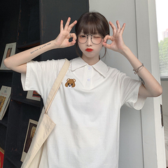 Real shot bear short sleeve T-shirt Girls Summer 2021 new Korean loose polo shirt