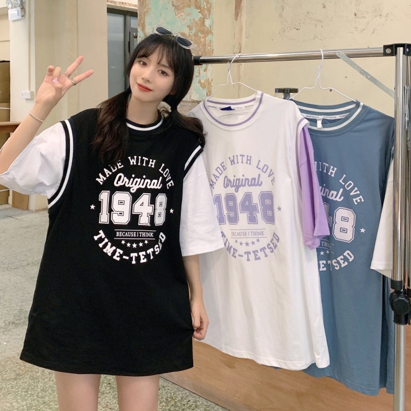 Real shooting new basketball T-shirt women's Harajuku Hong Kong Wind vacation two-piece top fashion version loose short sleeve summer dress