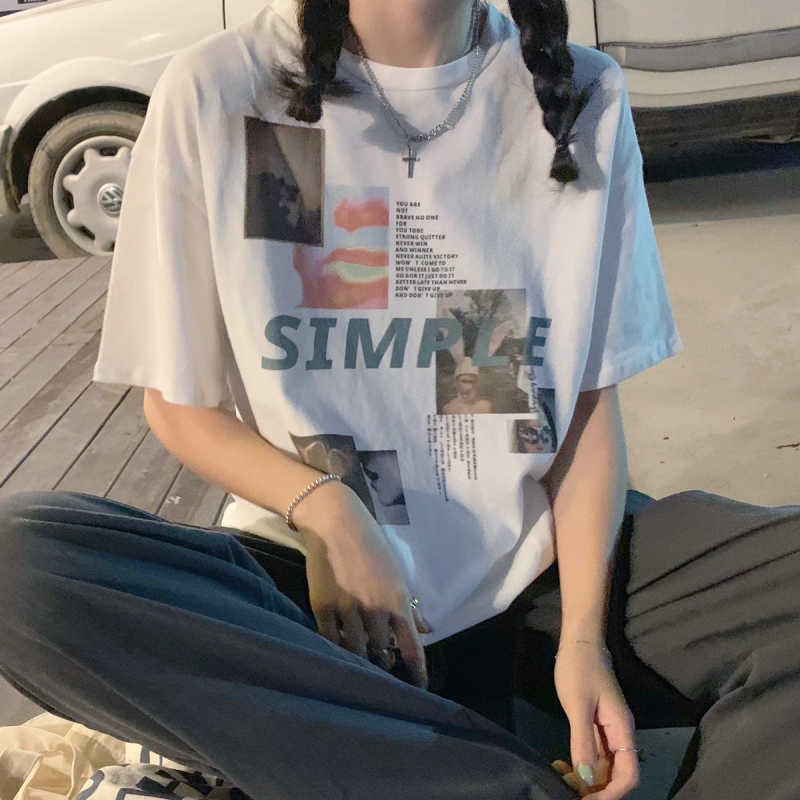 實拍   短袖t恤女中長款