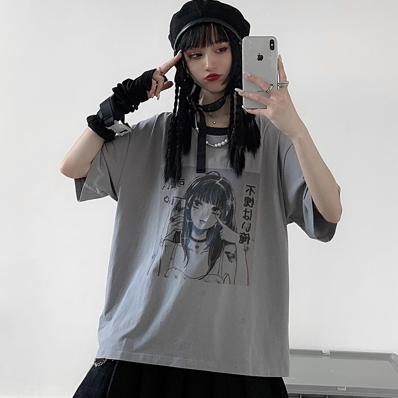 Real shooting summer new Harajuku style cartoon printing loose short sleeve T-shirt