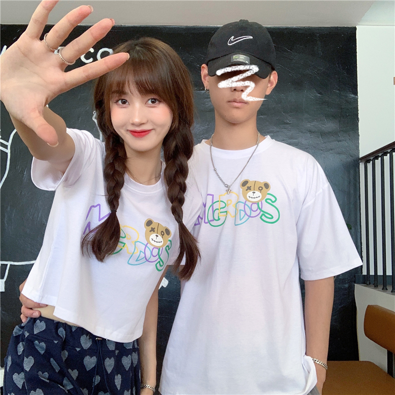 Original real shooting couple t-shirt female Korean version ins fashionable and easy to wear net red student top