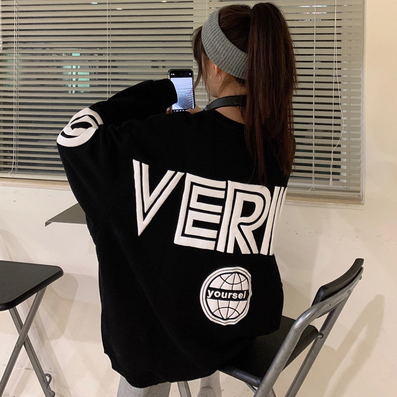 Real shot Korean round neck 2021 new Pullover thin Korean loose net red long sleeve top