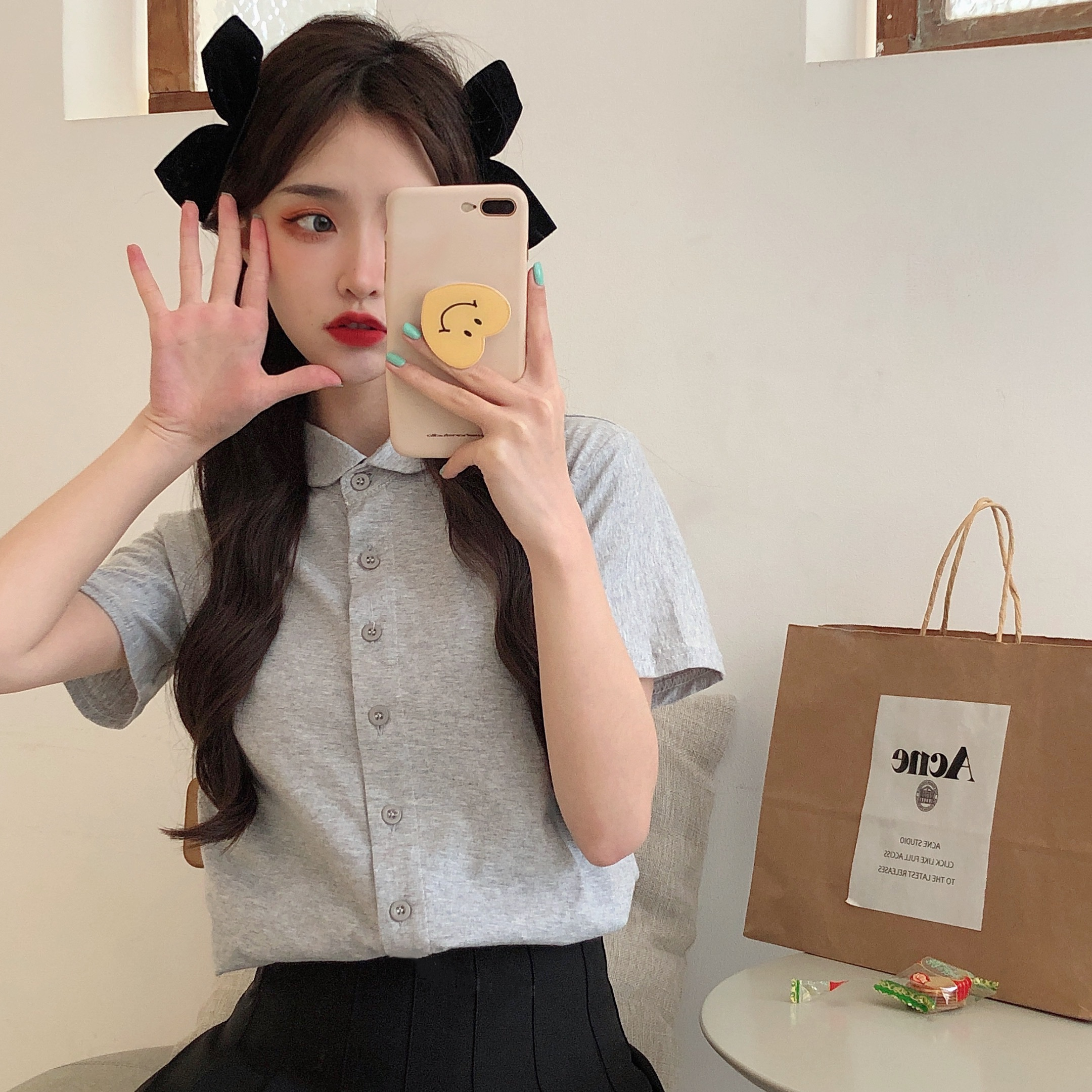 實拍 2021年夏季新款百搭短袖學生開衫上衣女韓版寬鬆打底衫T恤潮