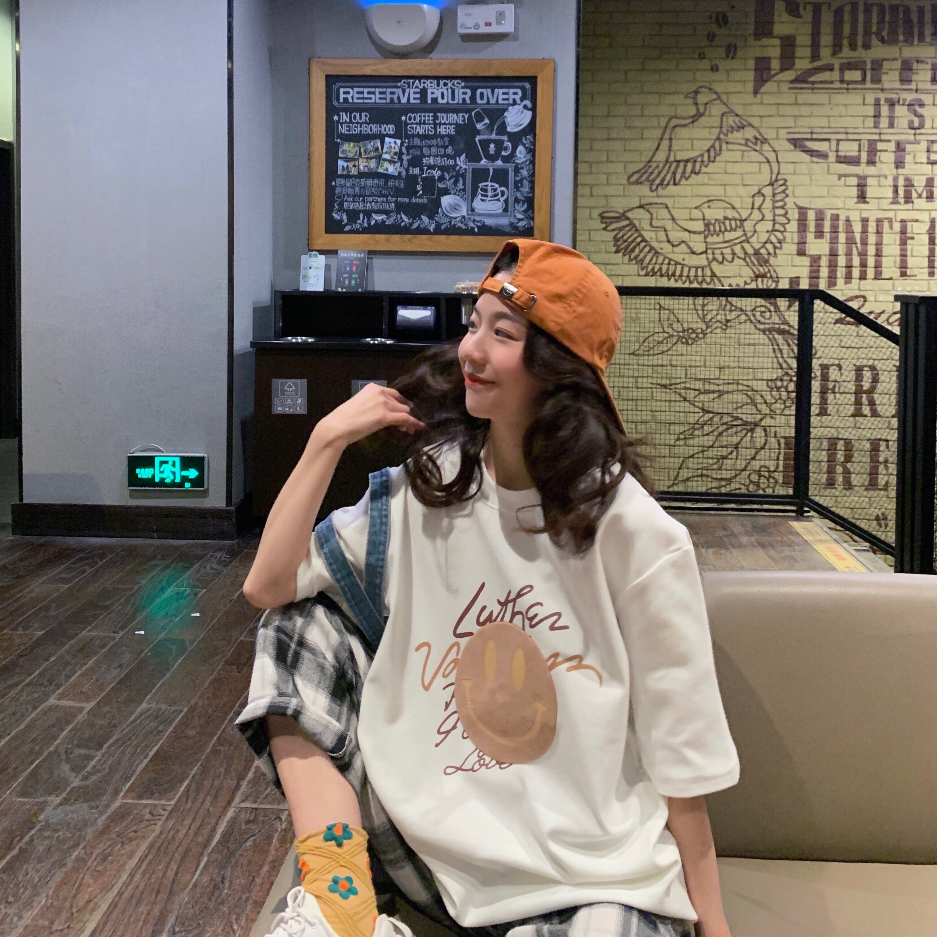 實拍 韓國ins笑臉字母網紅打底T恤女短袖潮上衣