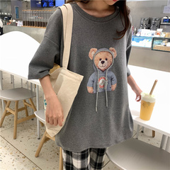 Summer new loose round neck short sleeve T-shirt women's fashion bear print