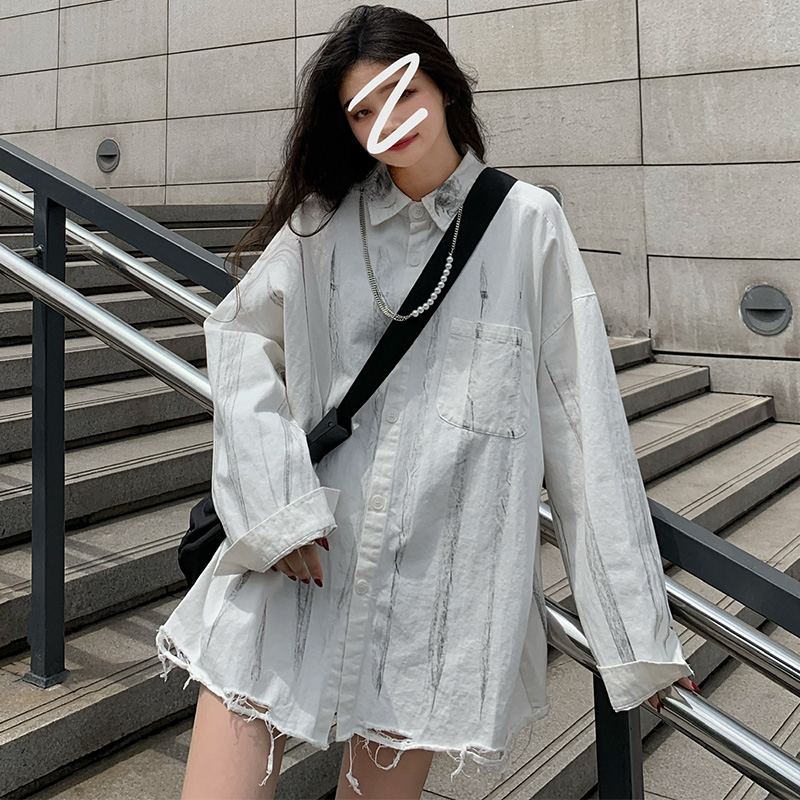 實拍 扎染長袖襯衫女夏上衣