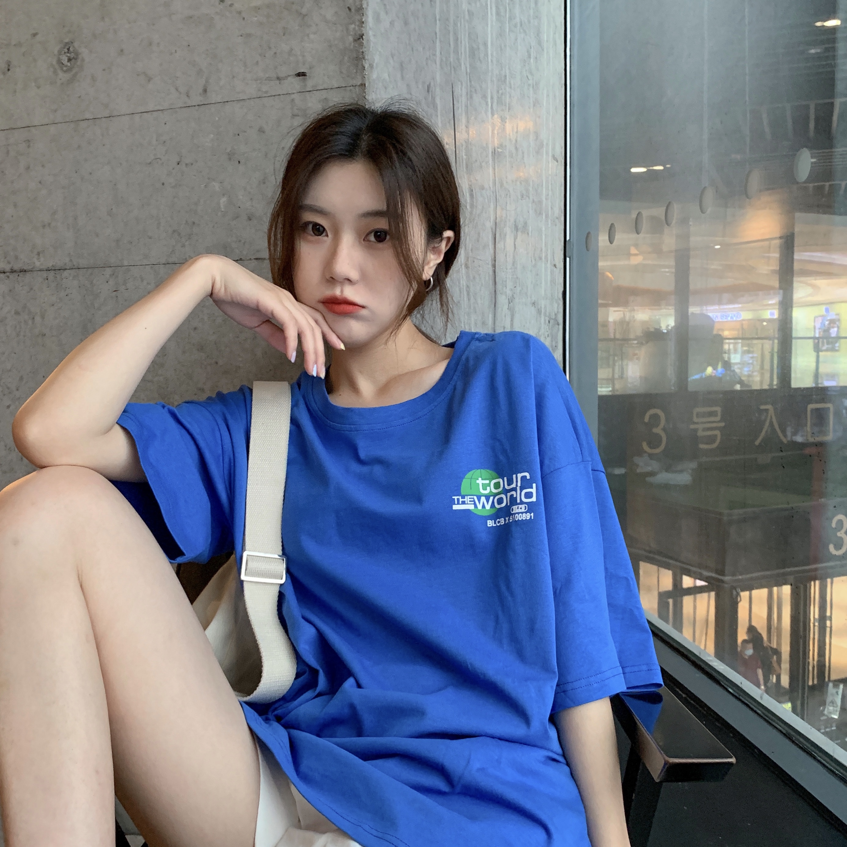 Real shot versatile Short Sleeve T-Shirt NEW loose top with letter print