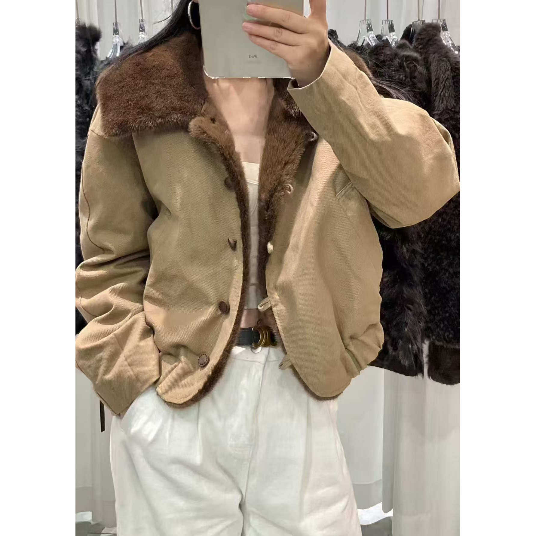 冬季新款派克服小个子水貂毛大毛领羽绒服女白鹅绒巴恩风皮草外套