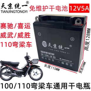 弯梁摩托车干电池天京统一钱江大阳宗申110通用12V5ah免维护电瓶