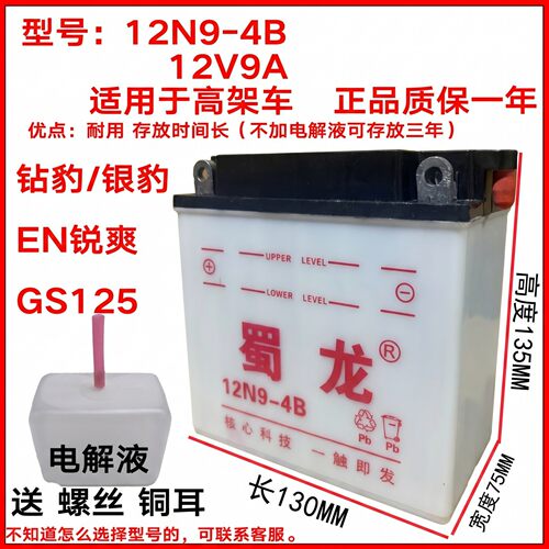 蜀龙摩托车电瓶12V9A男士车通用