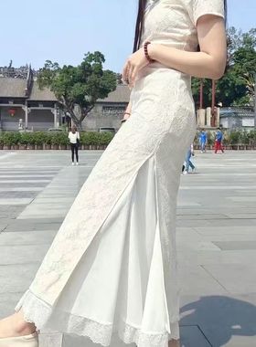 蕾丝花边汉服马面裙旗袍内衬裙防走光衬裙半身长裙内搭白色打底裙