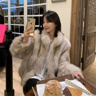 韩国千金仿皮草外套女短款2025冬季新款仿狐狸毛立领时尚毛毛上衣
