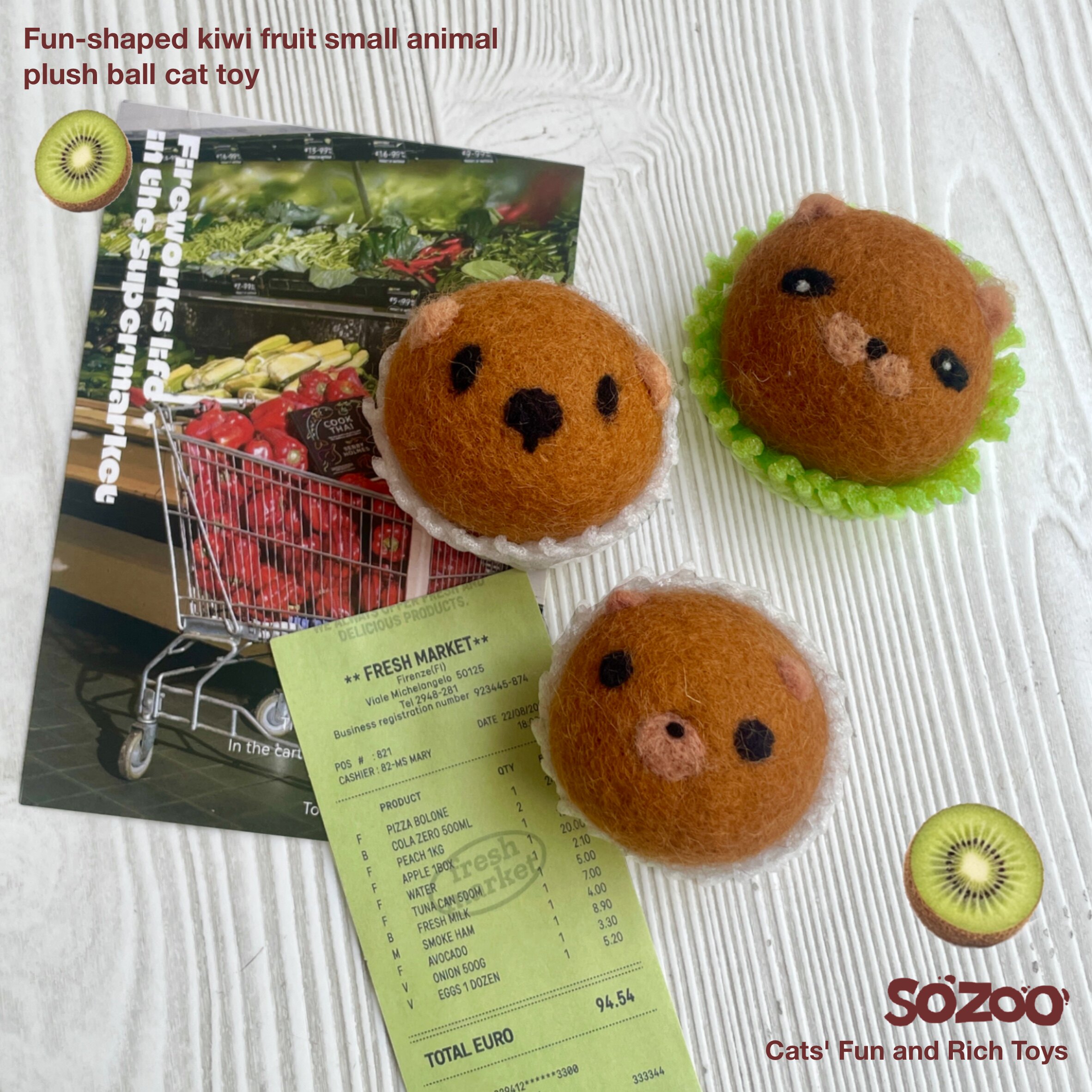sozoo·手扎毛毡球猕猴桃水果羊毛球玩具猫咪狗狗宠物玩具