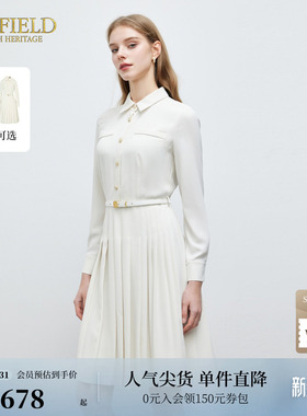 Scofield女装气质百褶衬衫裙通勤优雅高腰长袖连衣裙春季
