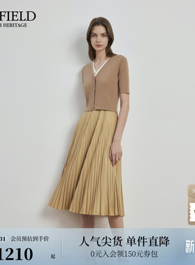 Scofield女装温柔V领针织假两件拼接连衣裙含桑蚕丝