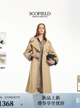 【匹马棉】Scofield女英伦都市长款风衣外套格纹拼接2026春季新品