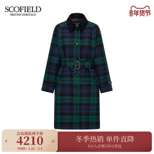 【羊毛100%】Scofield女装复古英伦风撞色格纹大衣2025冬季新品