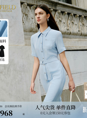 【醋酸】Scofield女装松弛感蓝色衬衫连衣裙长裙夏季裙子