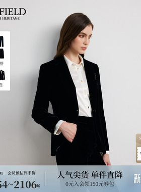 Scofield女装平驳领光泽感丝绒西装外套挺括肩线