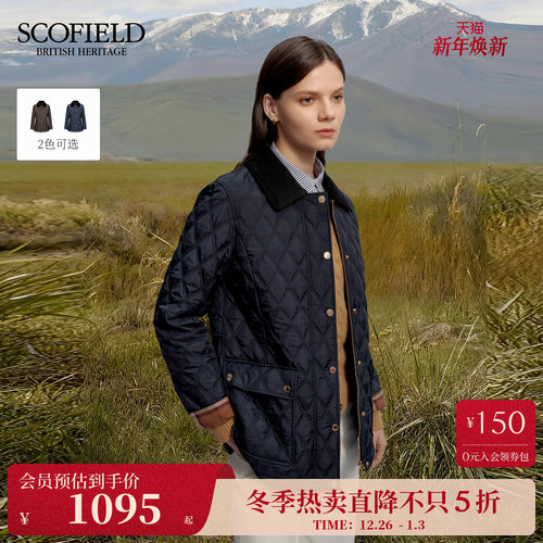 Scofield女灯芯绒领拼接菱格棉服