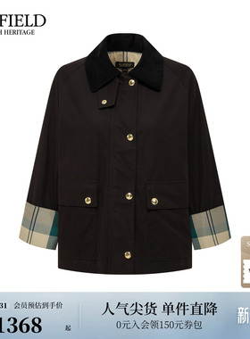 【含棉】Scofield女装休闲风衣外套灯芯绒翻领袖口格纹