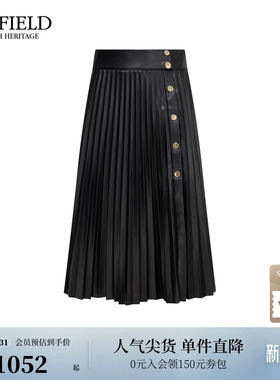 Scofield女装飒美甜酷皮革百褶半身裙灵动A摆短裙