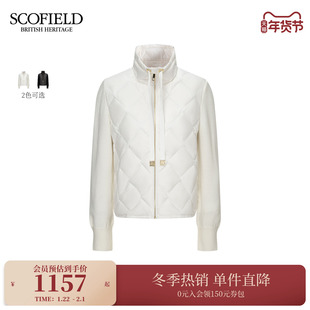【90%鹅绒】Scofield女装都市立领抽绳针织拼接羽绒服2025冬新品