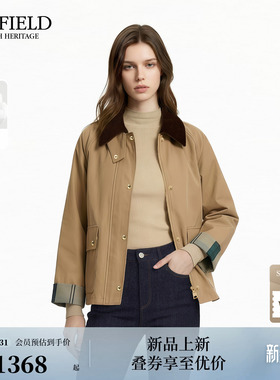 【含棉】Scofield女休闲风风衣外套袖口格纹灯芯绒翻领2026春新品