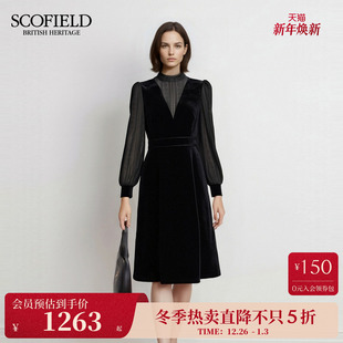 立领木耳边丝绒轻礼服连衣裙蕾丝拼接2025冬新品 Scofield女装 法式