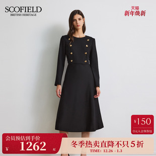 都市大裙摆圆领双排扣连衣裙2025秋冬新品 Scofield女装 含羊毛