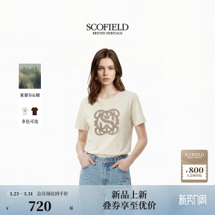 英式 Scofield女装 含莱赛尔 圆领T恤烫钻设计2026春夏新品 含棉
