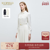 Scofield女装 连衣裙春季 气质百褶衬衫 裙通勤优雅高腰长袖