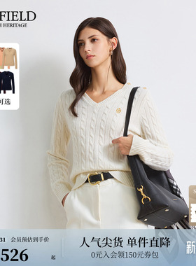 【美丽诺羊毛】Scofield女装英伦老钱V领绞花针织衫