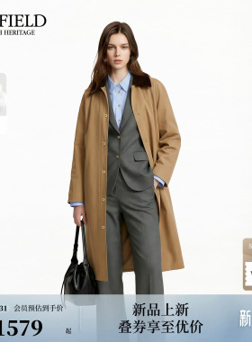 【含棉】Scofield女装复古风灯芯绒翻领风衣格纹袖口2026春季新品