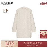 新品 Scofield女装 老钱风圆领毛绒直筒大衣格纹内衬2025冬季