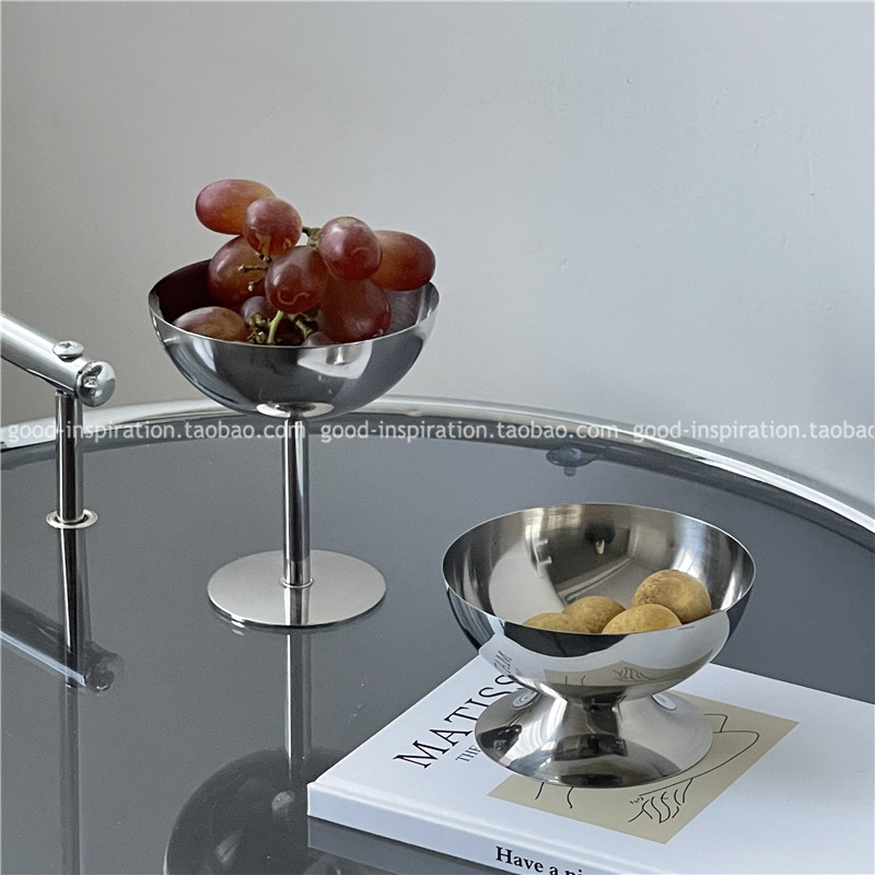 不锈钢甜品碗冰激凌杯 高脚洋酒创意304韩国ins美食博主拍照道具