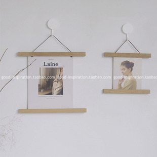 实木照片夹画夹画框 日式复古木质明信片夹 装饰画照片墙壁挂木条