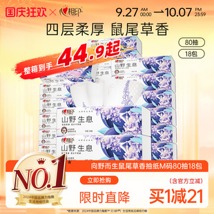 4層80抽紙巾整箱裝 餐巾紙 M碼 心相印向野而生鼠尾草抽紙家用實惠裝