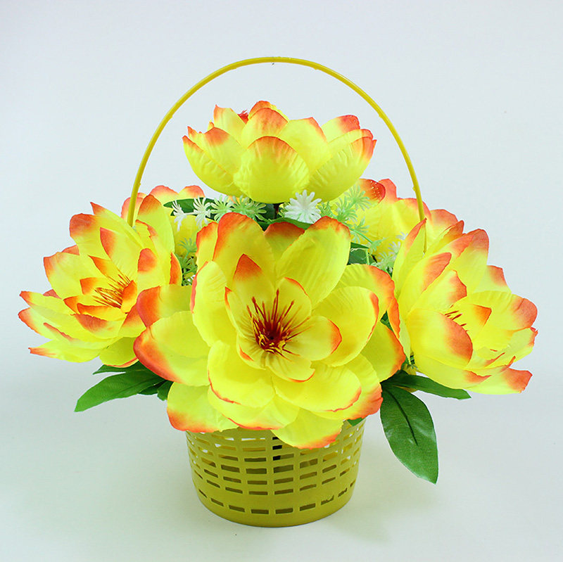 摆放荷花绢花篮供佛花装饰花跳舞手捧花清明花扫墓花仿真荷花包邮