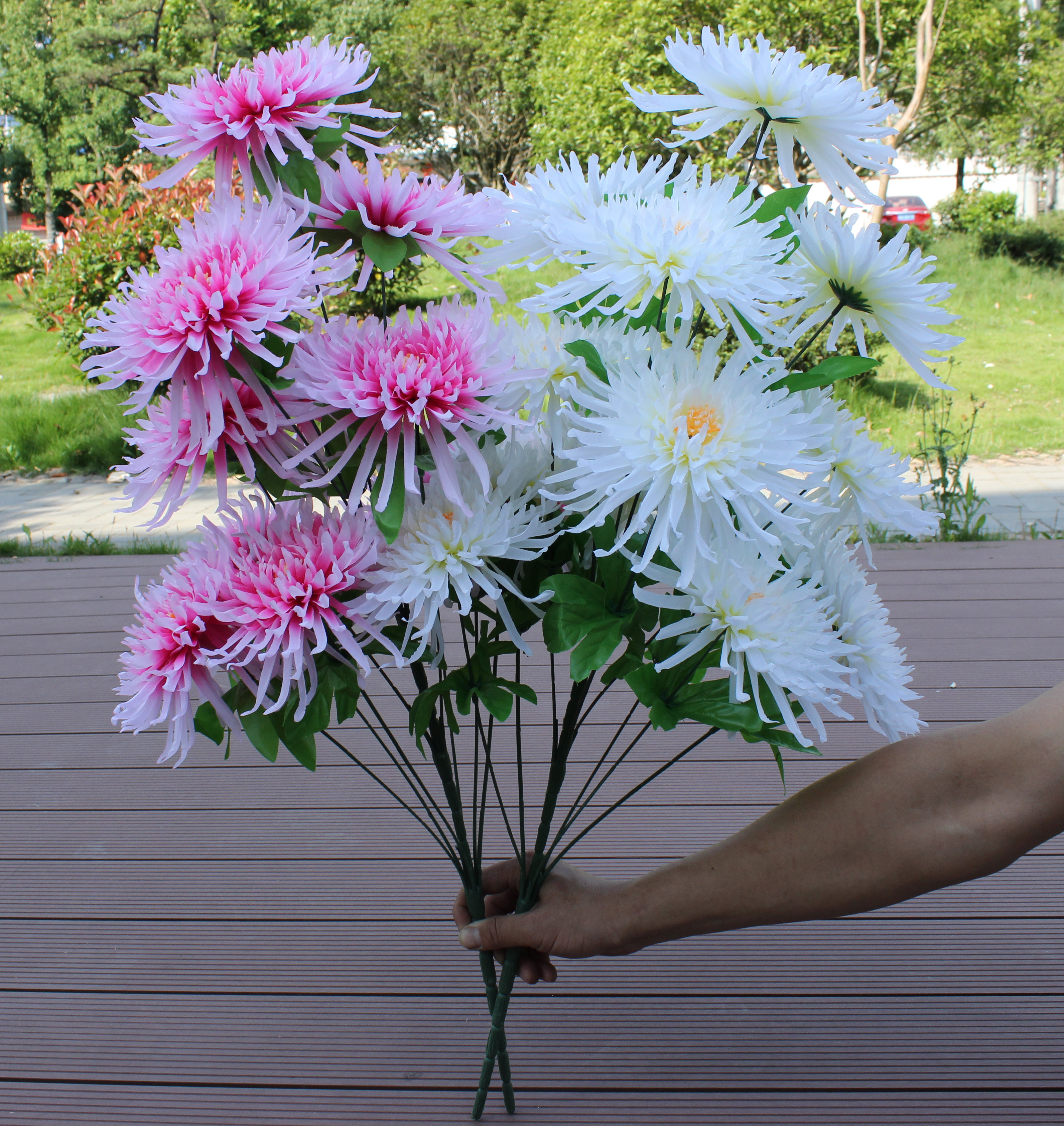 仿真花菊花束13头龙爪菊大把花清明花扫墓花上坟绢花墓地摆放花束