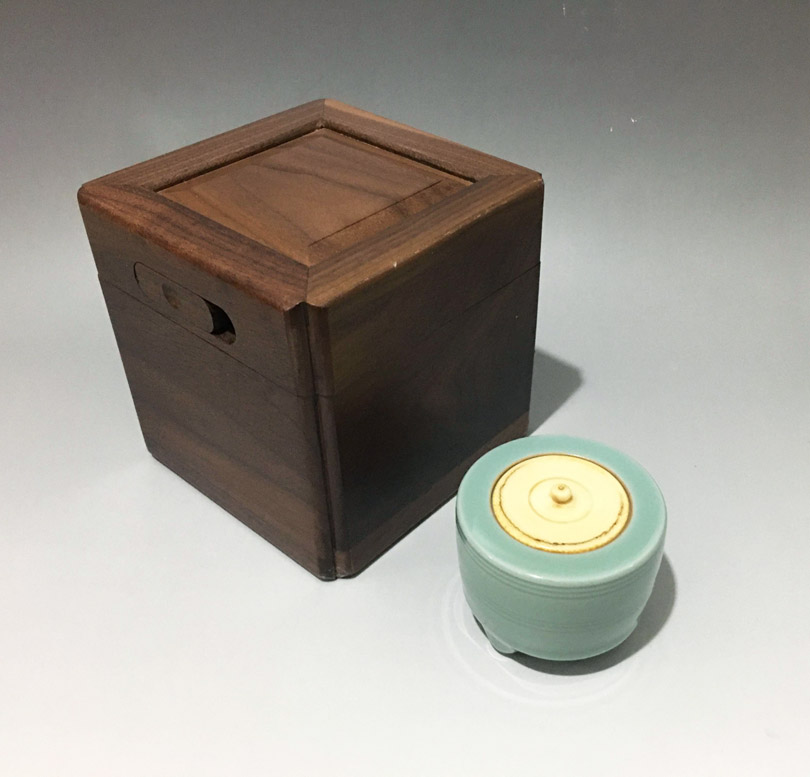日本茶道香道具二代诹访苏山作芦垣青瓷香炉