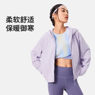 李宁冬季新款纯色外套女子时尚加绒保暖宽松开衫连帽卫衣AWDU562