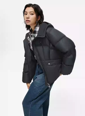 李宁冬季运动短款羽绒服女子宽松鸭绒锁温保暖连帽外套AYMT110