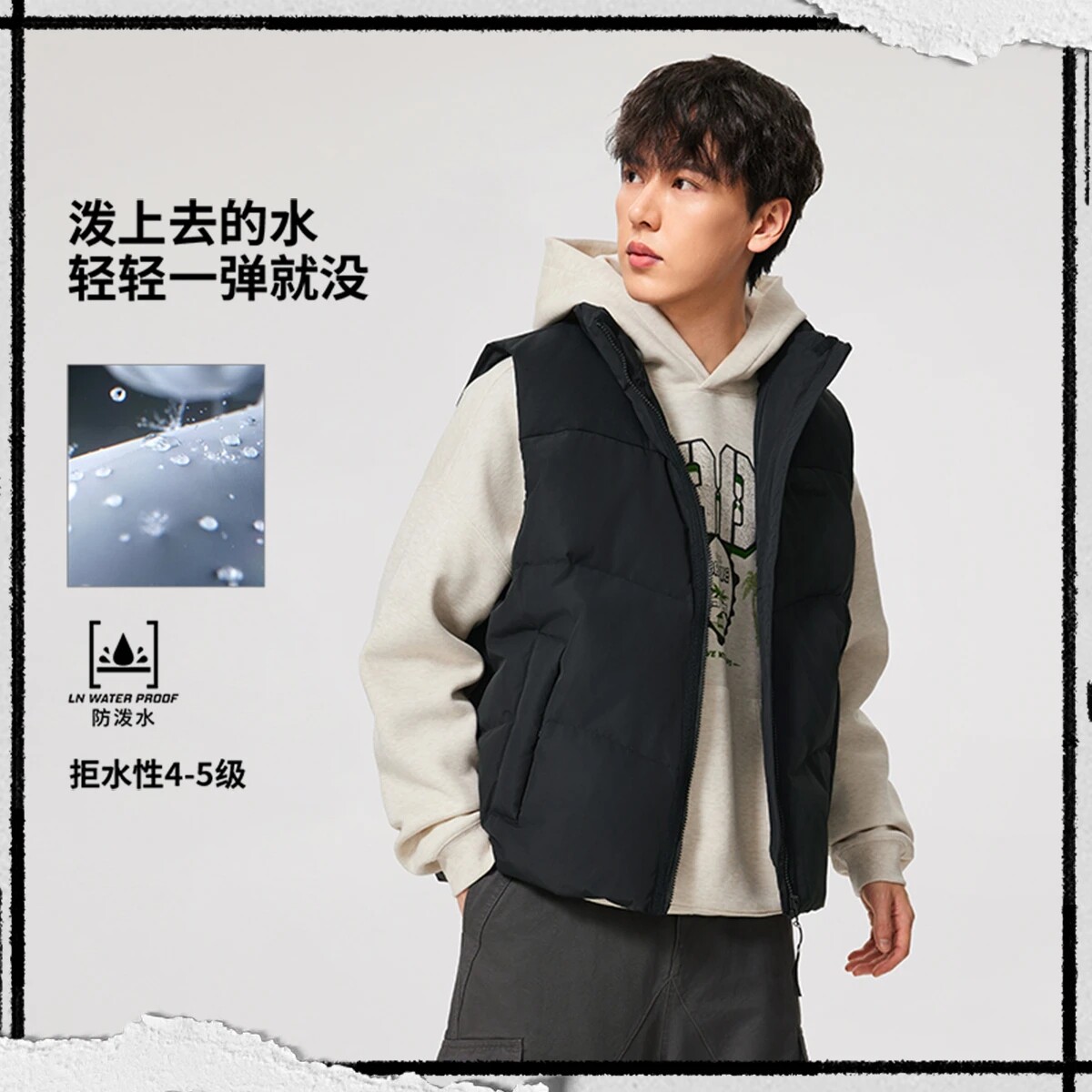 李宁新款防泼水保暖宽松羽绒马甲