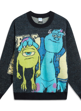 李宁冬季毛衣怪兽大学联名款男子保暖宽松圆领套头编织衫AMBT141