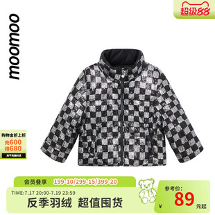 美特斯邦威童装moomoo女童亮片棋盘格亮片棉服儿童字母满印厚外套