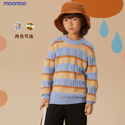 美特斯邦威童装男童绞花彩条毛衫冬新款肌理提花柔软舒适毛衣圆领