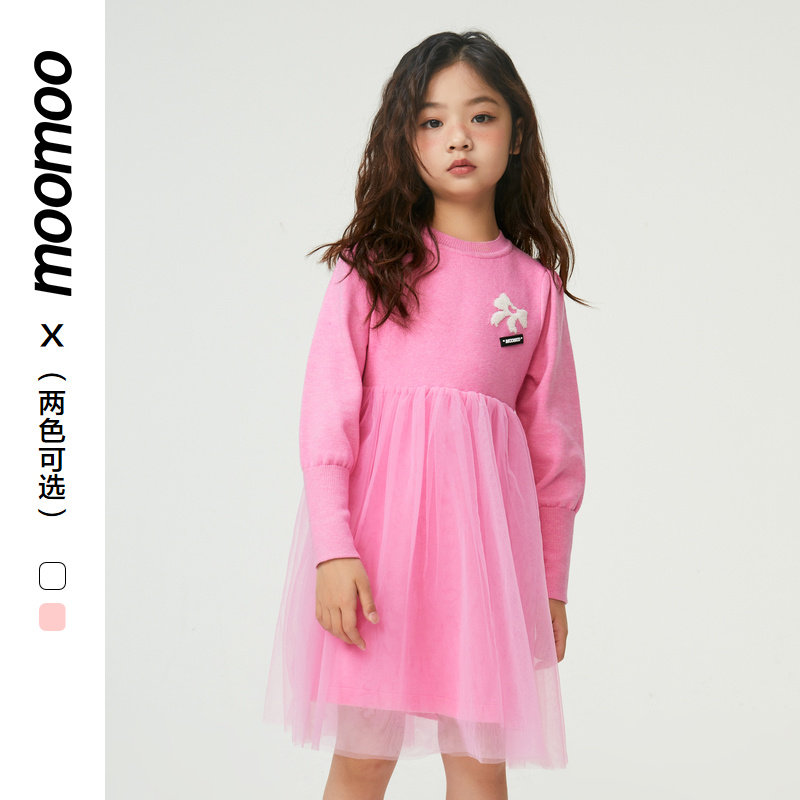 moomoo童装连衣裙女童冬新款网纱拼接毛织甜美公主风精致提花裙子,童装/婴儿装/亲子装,连衣裙,淘宝优惠券,粉丝福利购,淘宝优惠卷