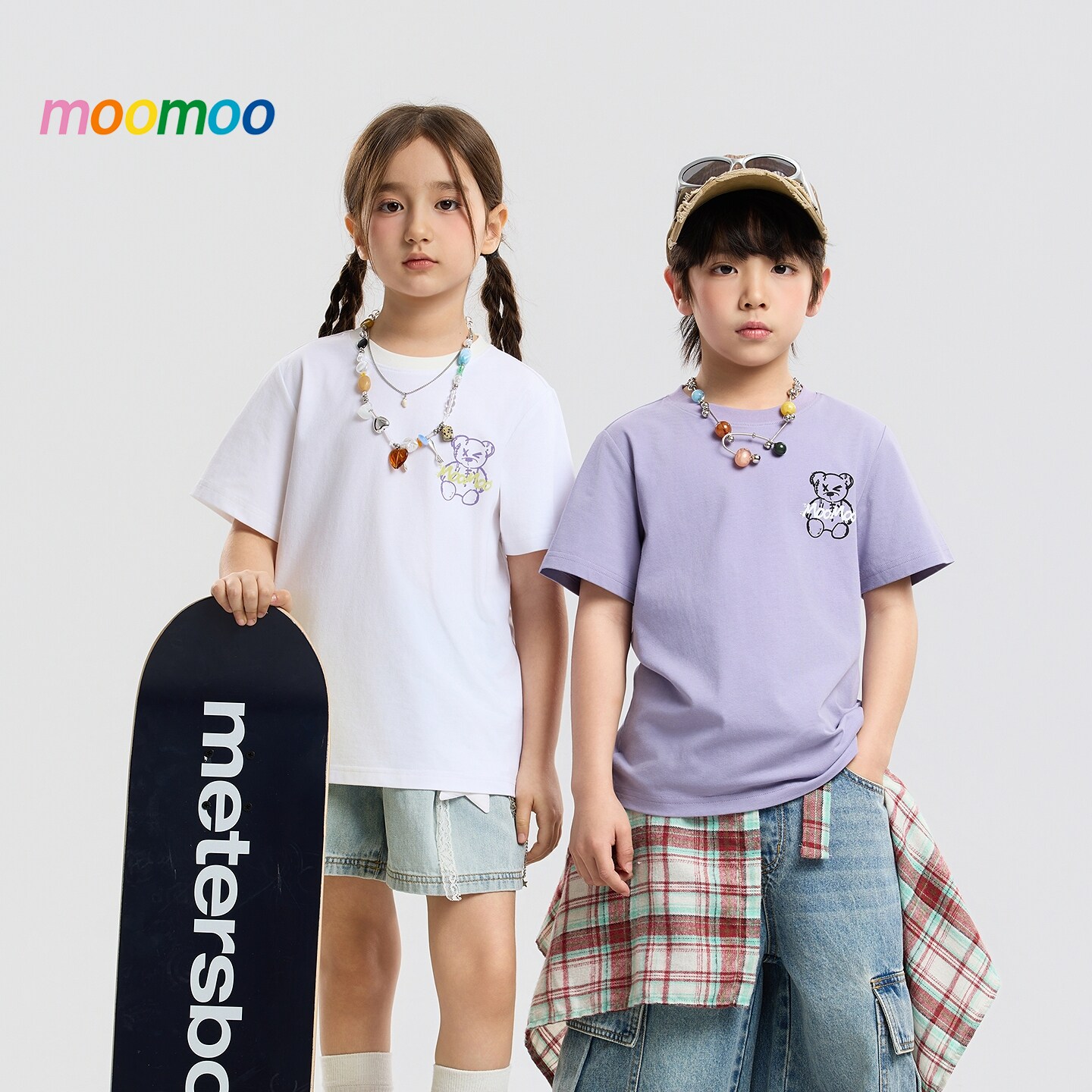 [潮流街头]moomoo童装26夏男女童休闲短袖T恤上衣小熊吸汗透气